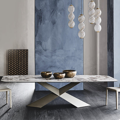 Modern Gray Stone Top Table Metal Base Rectangle Dining Table for Kitchen