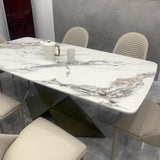 Modern Gray Stone Top Table Metal Base Rectangle Dining Table for Kitchen