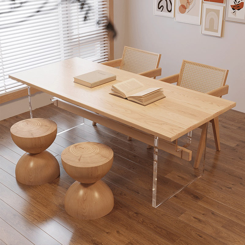 Solid Wood Trestle Base Table Modern Furniture in Natural for Restaurant 78.7"L x 31.5"W x 29.5"H Without Chairs Clearhalo 'Dining Tables & Seating' 'Dining Tables' 'dining_table' 'furn' 'furn_dining_table' 'Furniture' 'Kitchen & Dining Furniture' 5806497