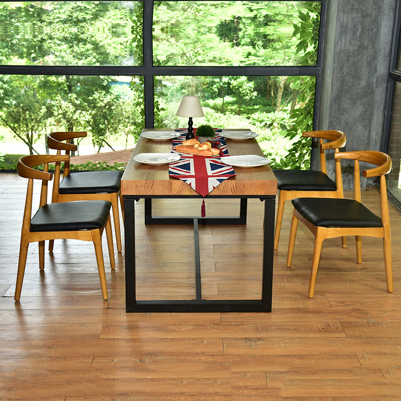 Tavolo da pranzo in legno in legno rettangolo nero tavolo da casa di base di cavalletto in ferro nero