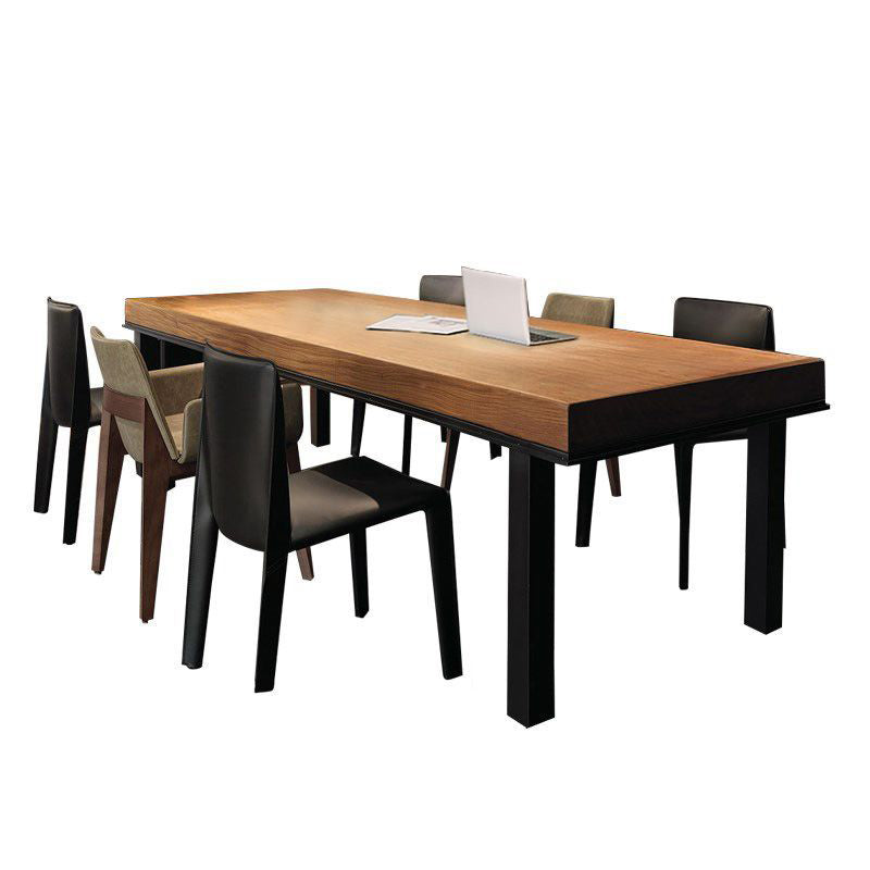Rectangle Industrial Dining Table Solid Wood Top Home Table with 4 Black Iron Legs Without Chairs Clearhalo 'Dining Tables & Seating' 'Dining Tables' 'dining_table' 'furn' 'furn_dining_table' 'Furniture' 'Kitchen & Dining Furniture' 5806579