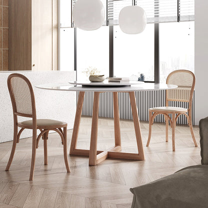 Tavolo da pranzo rotondo tavolo da pranzo top moderno in pietra con base in legno