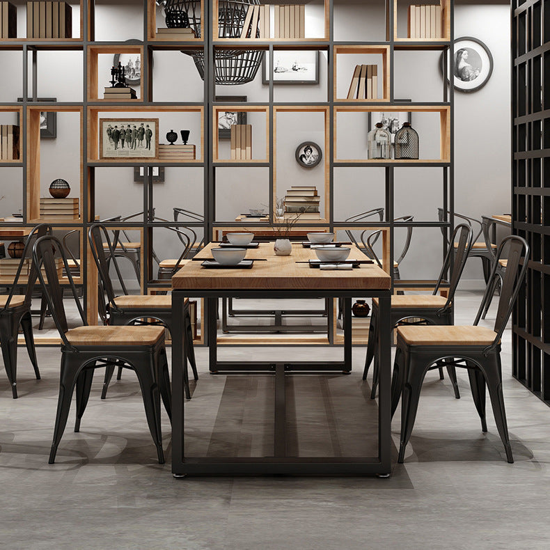 Tavolo da pranzo industriale naturale industriale in legno solido tavolo da base di cavalletto nero