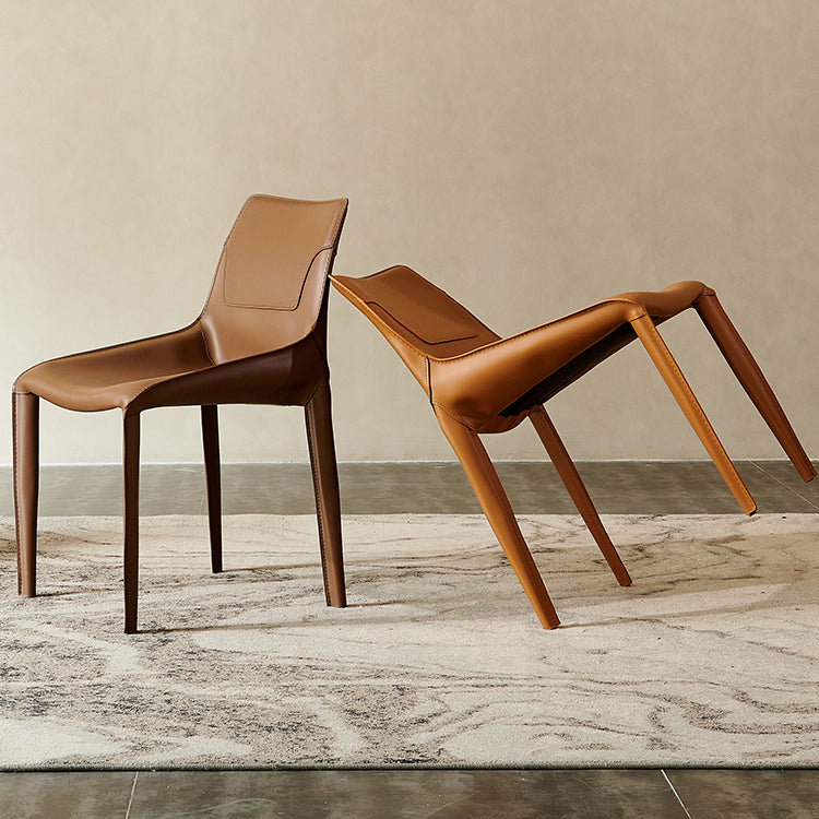 Leather Dining Chair Minimalist Design Arm Solid Back Dining Side Chair