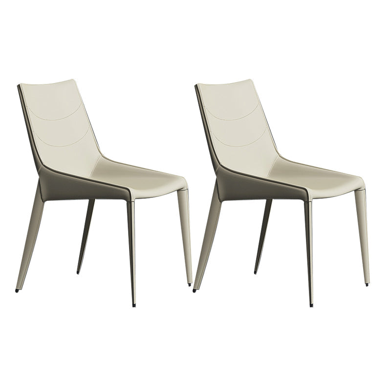 Modern Leather Dining Side Chair Solid Back Armless Side Chair
