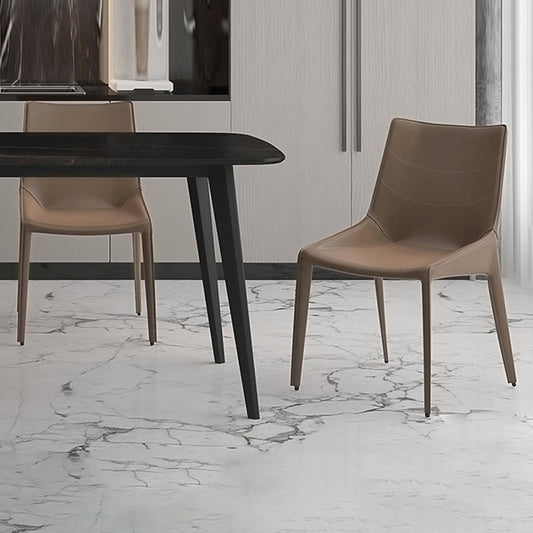Modern Leather Dining Side Chair Solid Back Armless Side Chair
