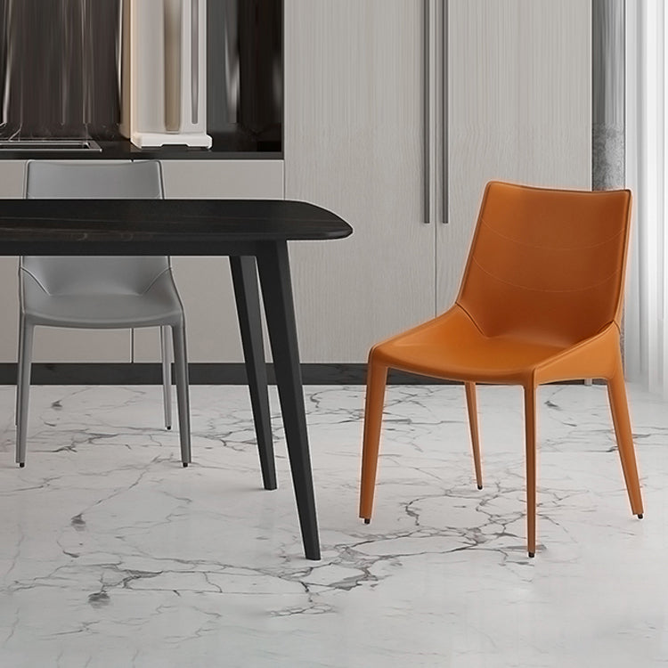 Modern Leather Dining Side Chair Solid Back Armless Side Chair