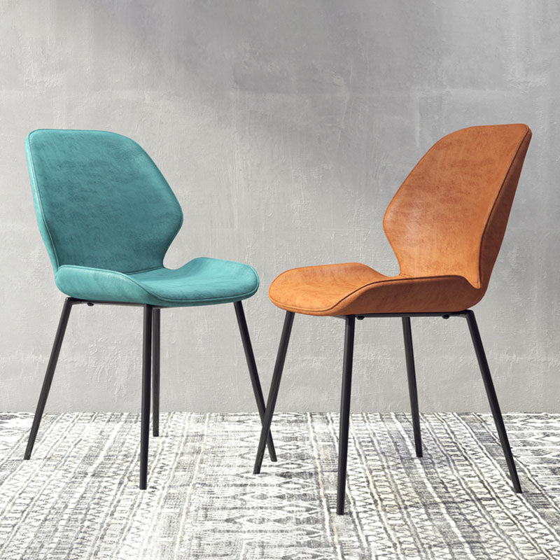 Eigentijdse eetkamerstoel keuken wingback armloze zijstoel met metalen benen