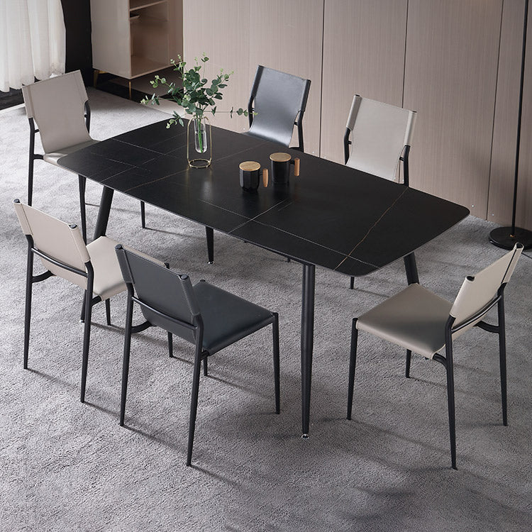 Modern Black 1/4/5/7 Pieces Dining Set Rectangle Legs Stone Indoor Dinette Set Clearhalo 'Dining Room Sets' 'Dining Tables & Seating' 'dining_room_set' 'furn' 'furn_dining_room_set' 'Furniture' 'Kitchen & Dining Furniture' 5807255