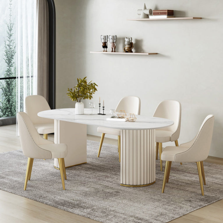 Glam White Sintered Stone Dining Table Set Oval 1/2/5/7 Pieces Dining Set for Home Use Clearhalo 'Dining Room Sets' 'Dining Tables & Seating' 'dining_room_set' 'furn' 'furn_dining_room_set' 'Furniture' 'Kitchen & Dining Furniture' 5807272
