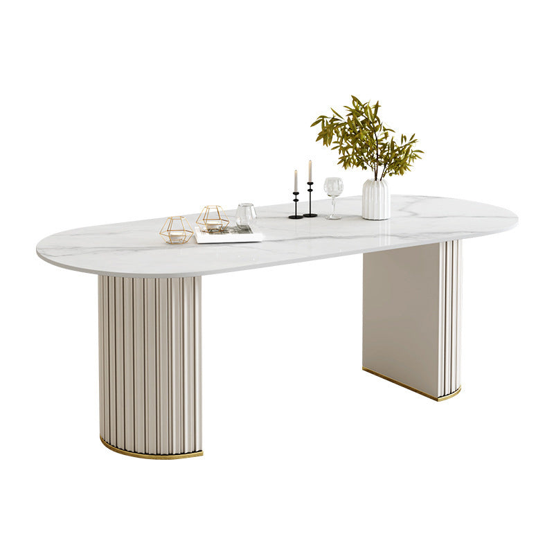 Glam White Sintered Stone Dining Table Set Oval 1/2/5/7 Pieces Dining Set for Home Use Clearhalo 'Dining Room Sets' 'Dining Tables & Seating' 'dining_room_set' 'furn' 'furn_dining_room_set' 'Furniture' 'Kitchen & Dining Furniture' 5807273