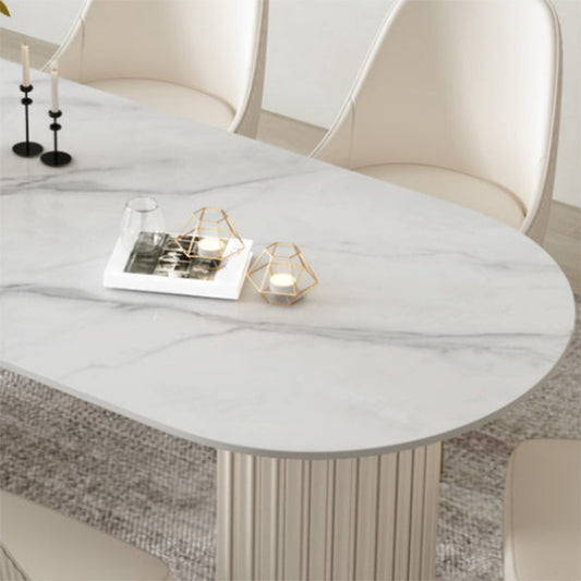 Glam White Sintered Stone Dining Table Set Oval 1/2/5/7 Pieces Dining Set for Home Use Clearhalo 'Dining Room Sets' 'Dining Tables & Seating' 'dining_room_set' 'furn' 'furn_dining_room_set' 'Furniture' 'Kitchen & Dining Furniture' 5807274