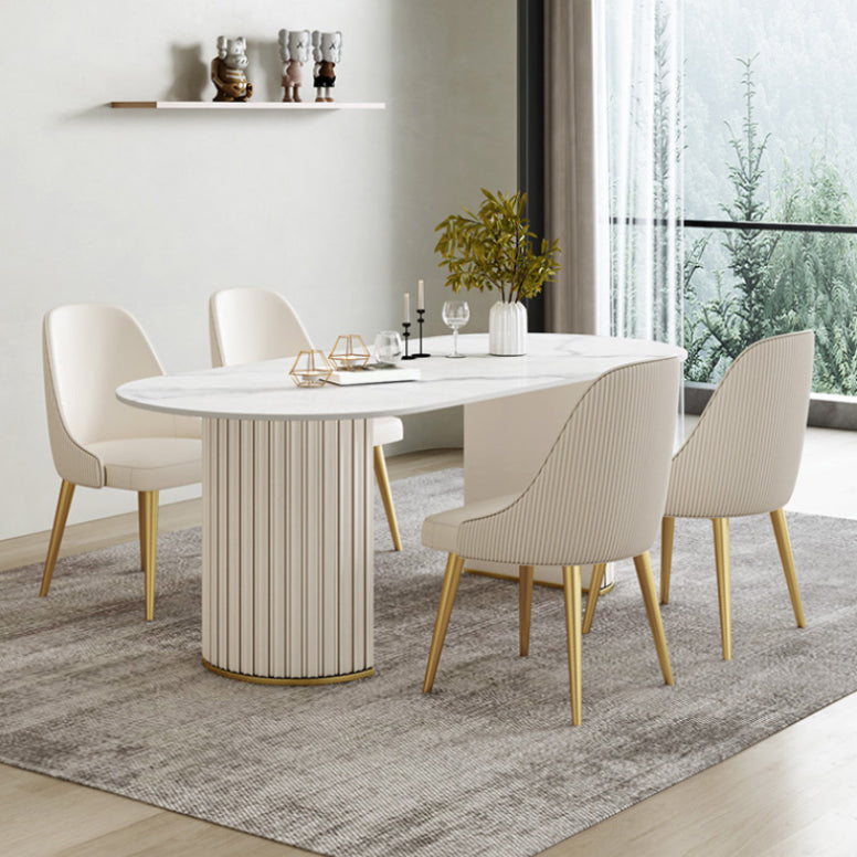Glam White Sintered Stone Dining Table Set Oval 1/2/5/7 Pieces Dining Set for Home Use Clearhalo 'Dining Room Sets' 'Dining Tables & Seating' 'dining_room_set' 'furn' 'furn_dining_room_set' 'Furniture' 'Kitchen & Dining Furniture' 5807278
