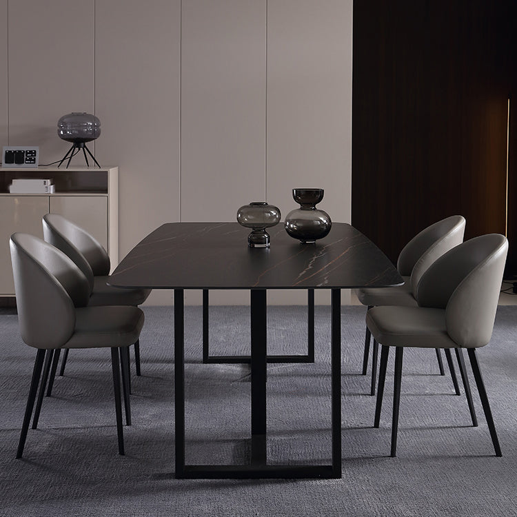 Black Double Pedestal Dinette Set 1/4/5 Pieces Indoor Designer Dining Table Set Clearhalo 'Dining Room Sets' 'Dining Tables & Seating' 'dining_room_set' 'furn' 'furn_dining_room_set' 'Furniture' 'Kitchen & Dining Furniture' 5807343