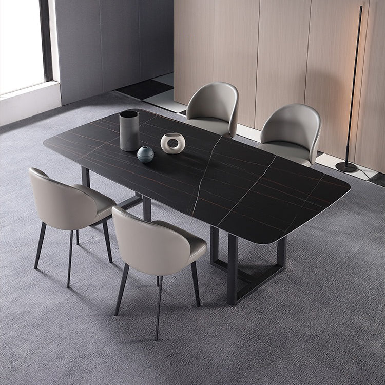 Black Double Pedestal Dinette Set 1/4/5 Pieces Indoor Designer Dining Table Set Clearhalo 'Dining Room Sets' 'Dining Tables & Seating' 'dining_room_set' 'furn' 'furn_dining_room_set' 'Furniture' 'Kitchen & Dining Furniture' 5807345