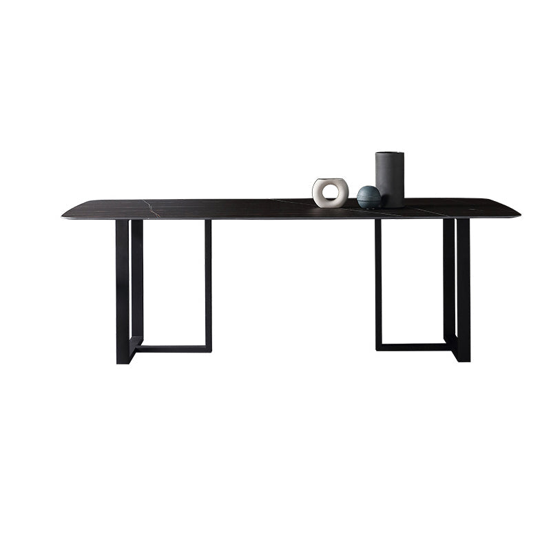 Black Double Pedestal Dinette Set 1/4/5 Pieces Indoor Designer Dining Table Set Black 79"L x 39"W Clearhalo 'Dining Room Sets' 'Dining Tables & Seating' 'dining_room_set' 'furn' 'furn_dining_room_set' 'Furniture' 'Kitchen & Dining Furniture' 5807346