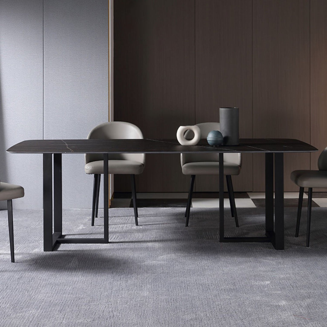 Black Double Pedestal Dinette Set 1/4/5 Pieces Indoor Designer Dining Table Set Clearhalo 'Dining Room Sets' 'Dining Tables & Seating' 'dining_room_set' 'furn' 'furn_dining_room_set' 'Furniture' 'Kitchen & Dining Furniture' 5807351