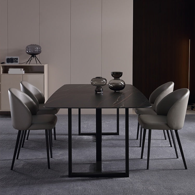 Black Double Pedestal Dinette Set 1/4/5 Pieces Indoor Designer Dining Table Set Clearhalo 'Dining Room Sets' 'Dining Tables & Seating' 'dining_room_set' 'furn' 'furn_dining_room_set' 'Furniture' 'Kitchen & Dining Furniture' 5807352
