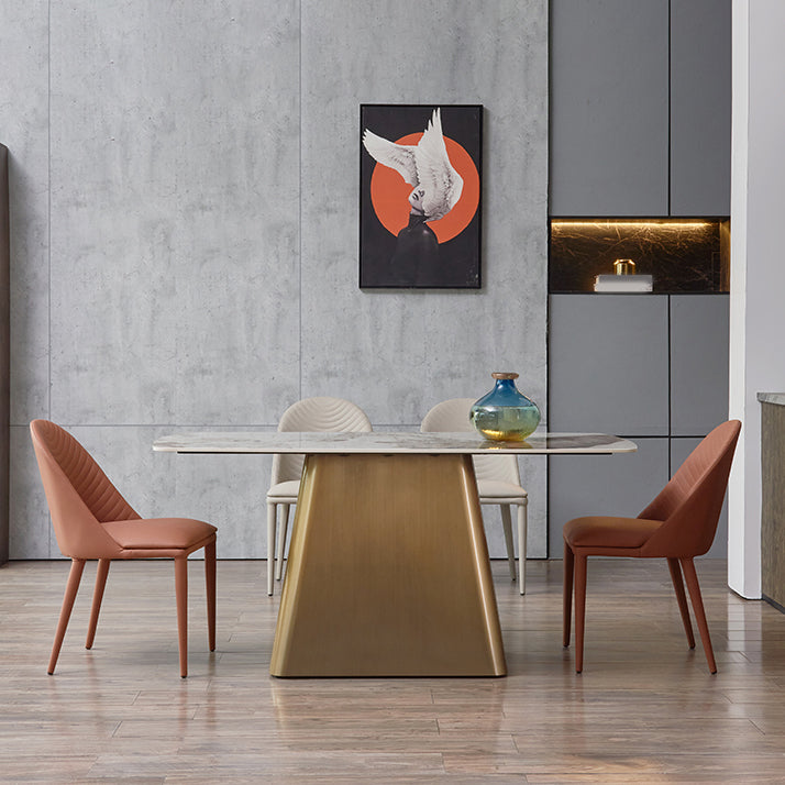 Nordic Glam Style Rectangle Sintered Stone Table Set 1/2/5/7 Pieces Dining Set Clearhalo 'Dining Room Sets' 'Dining Tables & Seating' 'dining_room_set' 'furn' 'furn_dining_room_set' 'Furniture' 'Kitchen & Dining Furniture' 5807363