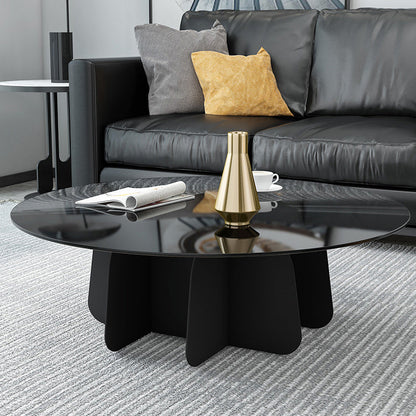 Moderner runder Couchtisch, runder Kaffee- und Cocktailtisch mit Glasplatte für das Wohnzimmer