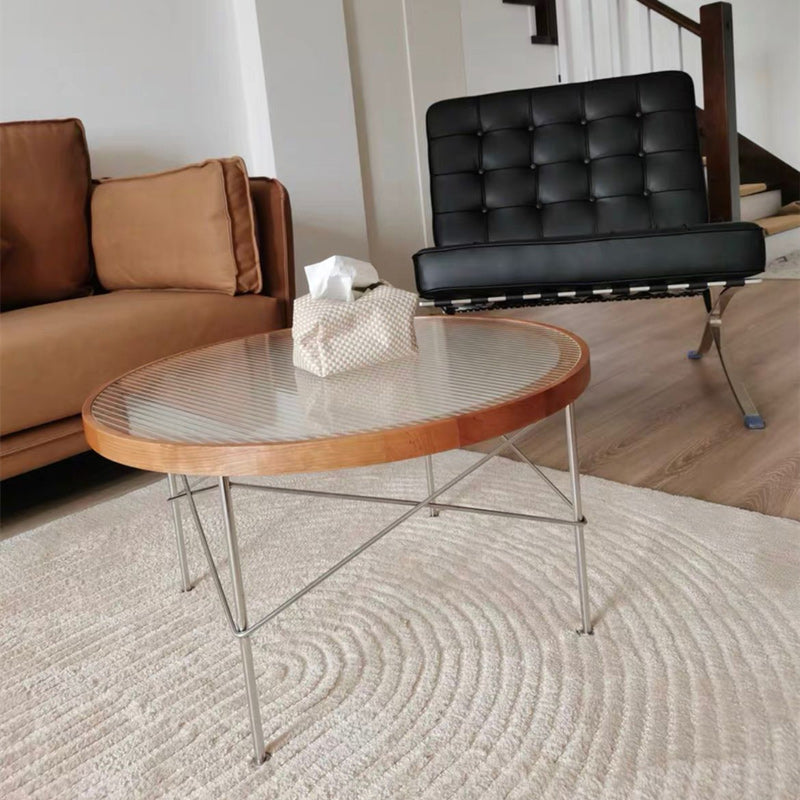 Modern Cross Legs Coffee Table Round Glass Top Coffee Cocktail Table for Living Room Clearhalo 'Coffee & Accent Tables' 'Coffee Tables' 'coffee_tables' 'furn' 'furn_coffee_tables' 'Furniture' 'Living Room Furniture' 5809100