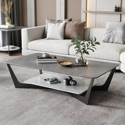 15,7 "H Rechteck Schiefer Couchtisch Metall 4 Bein Cocktailtisch mit Regal