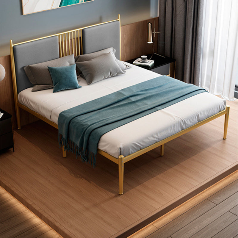 Glam Golden Frame Bed with Metal Legs and Upholstered Headboard