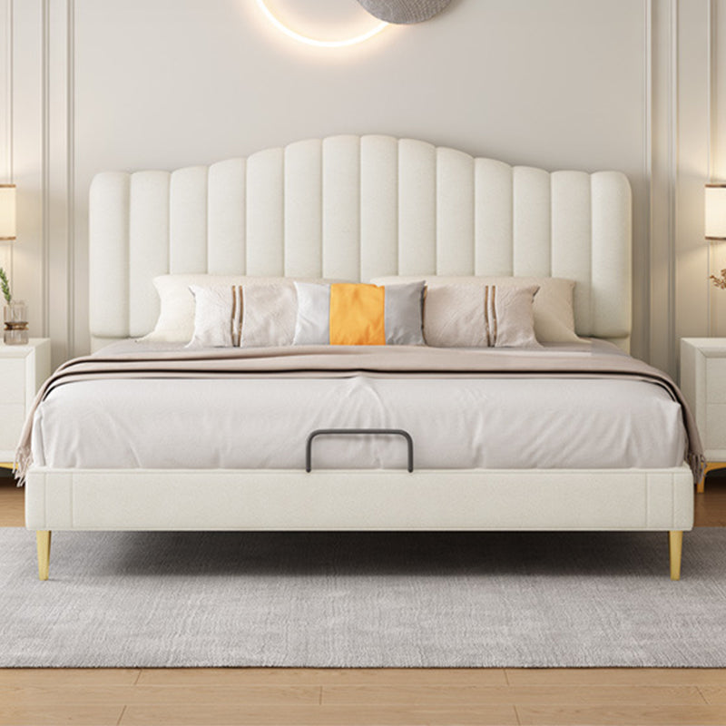 Soild Wood Bed with Camelback Panel Headboard and Metal Legs California King Bed & Mattress Clearhalo 'Bedroom Furniture' 'Beds' 'furn' 'furn_beds' 'Furniture' 5809430