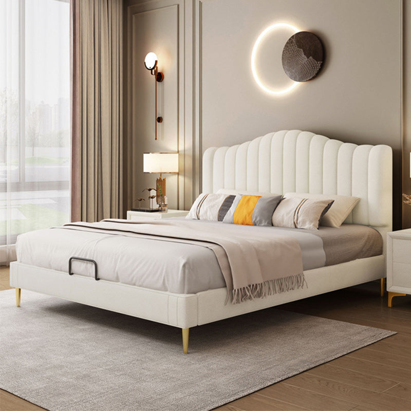 Soild Wood Bed with Camelback Panel Headboard and Metal Legs Queen Bed & Mattress Clearhalo 'Bedroom Furniture' 'Beds' 'furn' 'furn_beds' 'Furniture' 5809431