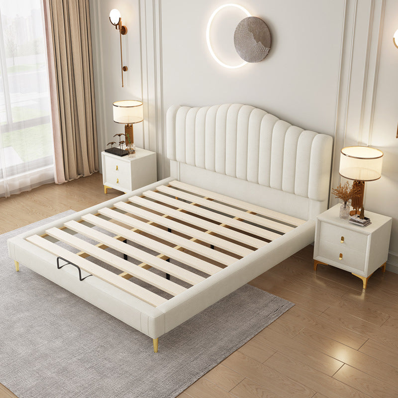 Soild Wood Bed with Camelback Panel Headboard and Metal Legs Single Bed Unavailable Clearhalo 'Bedroom Furniture' 'Beds' 'furn' 'furn_beds' 'Furniture' 5809432