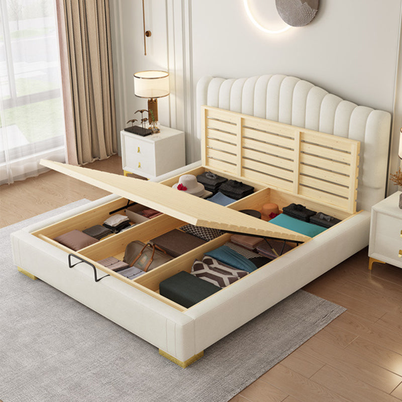 Soild Wood Bed with Camelback Panel Headboard and Metal Legs Clearhalo 'Bedroom Furniture' 'Beds' 'furn' 'furn_beds' 'Furniture' 5809433