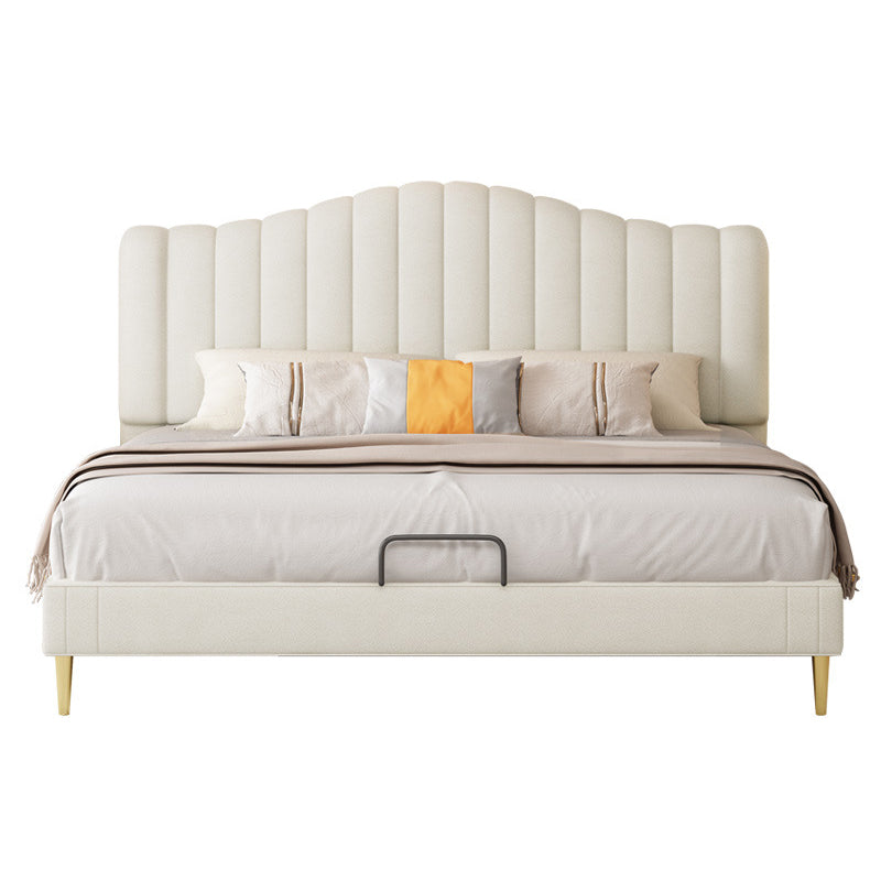 Soild Wood Bed with Camelback Panel Headboard and Metal Legs Clearhalo 'Bedroom Furniture' 'Beds' 'furn' 'furn_beds' 'Furniture' 5809434