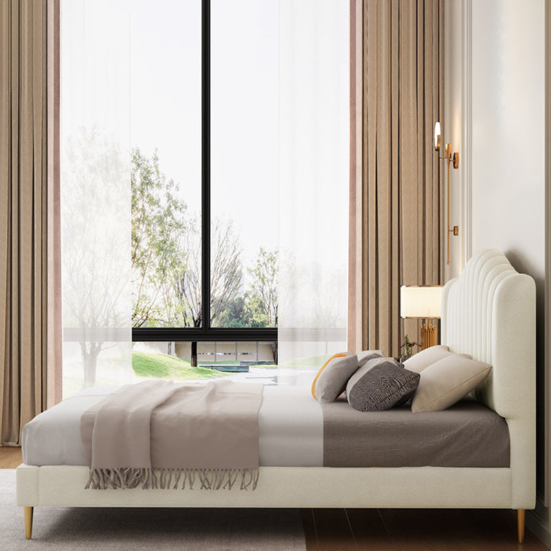 Soild Wood Bed with Camelback Panel Headboard and Metal Legs Clearhalo 'Bedroom Furniture' 'Beds' 'furn' 'furn_beds' 'Furniture' 5809439