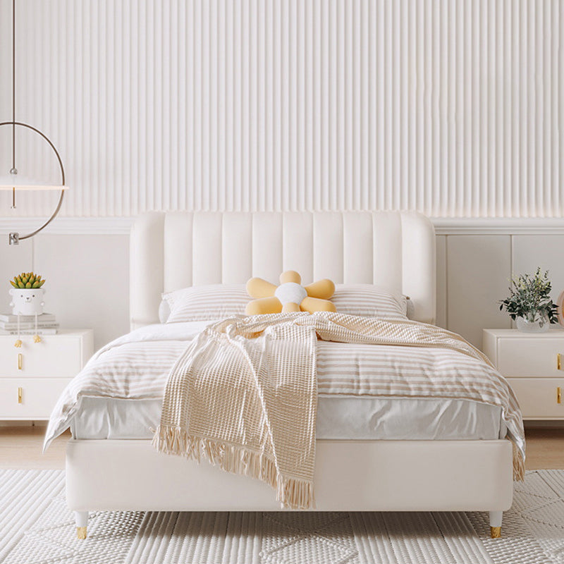 Contemporary White Wingback Bed with Upholstered Headboard Bed