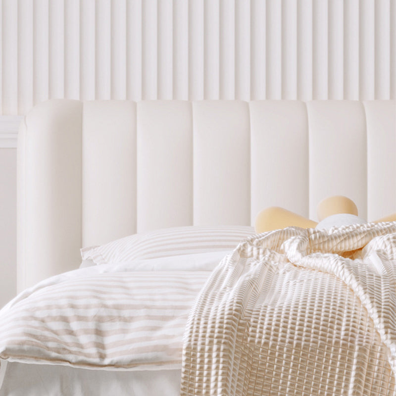 Contemporary White Wingback Bed with Upholstered Headboard Bed