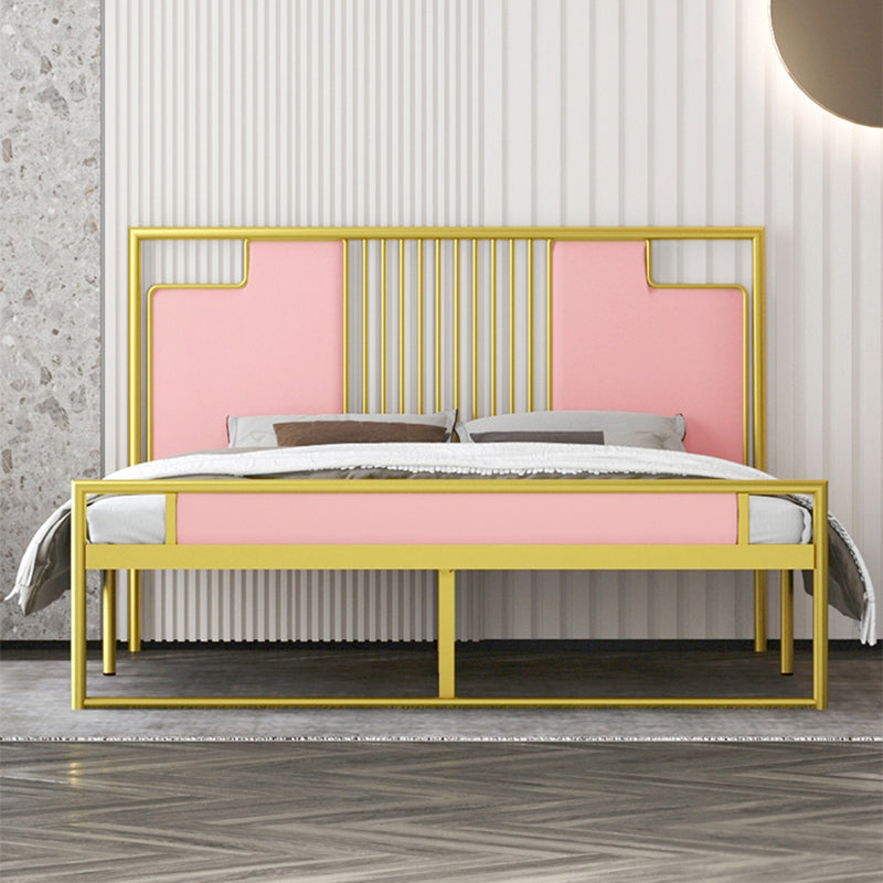 Glam Rectangular Headboard Bed with Golden Metal Legs Standard Bed