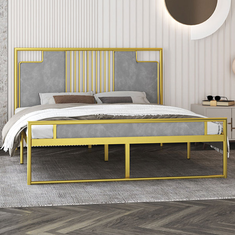 Glam Rectangular Headboard Bed with Golden Metal Legs Standard Bed