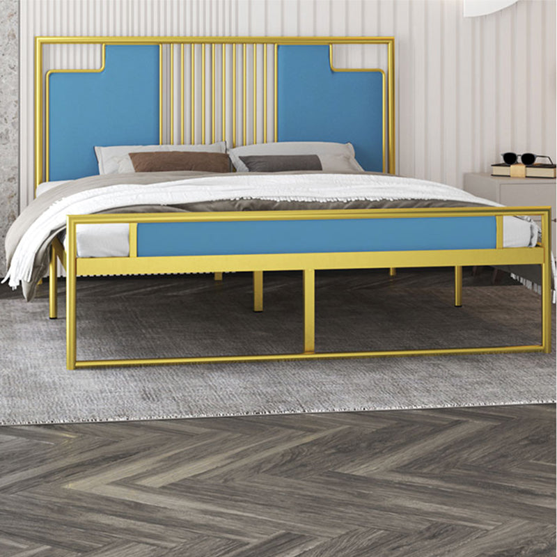 Glam Rectangular Headboard Bed with Golden Metal Legs Standard Bed