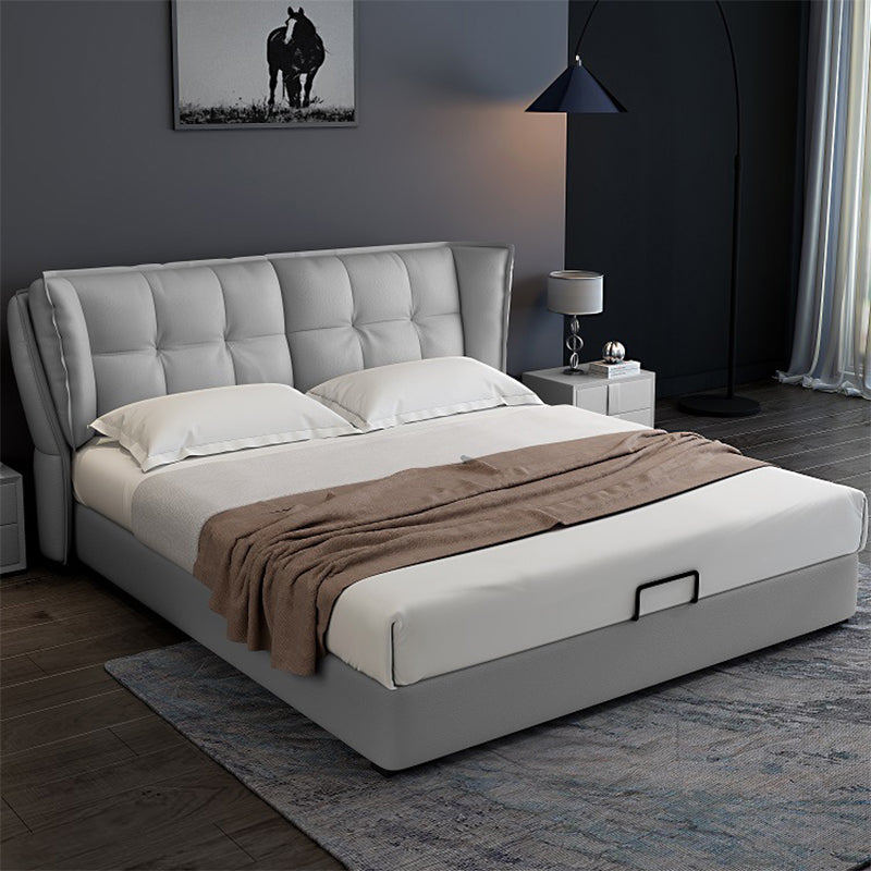Modern Grey Wingback Bed with Rectangle Faux Leather Headboard Queen Bed & Mattress Clearhalo 'Bedroom Furniture' 'Beds' 'furn' 'furn_beds' 'Furniture' 5809698