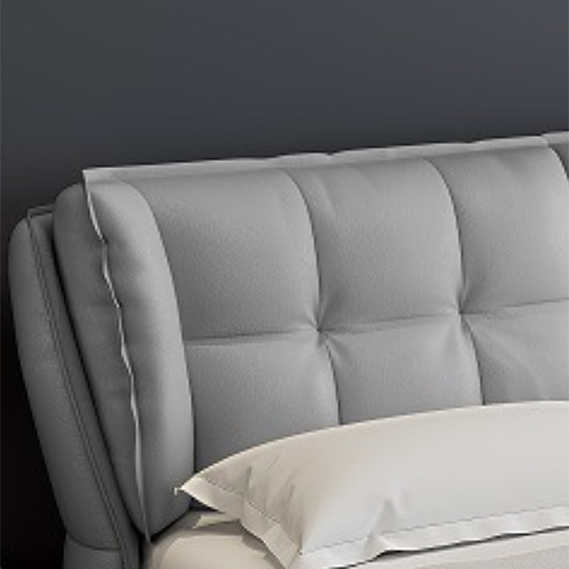 Modern Grey Wingback Bed with Rectangle Faux Leather Headboard Clearhalo 'Bedroom Furniture' 'Beds' 'furn' 'furn_beds' 'Furniture' 5809701