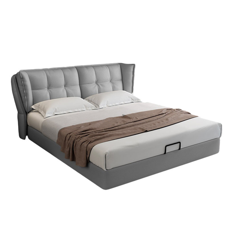 Modern Grey Wingback Bed with Rectangle Faux Leather Headboard Single Bed Unavailable Clearhalo 'Bedroom Furniture' 'Beds' 'furn' 'furn_beds' 'Furniture' 5809702