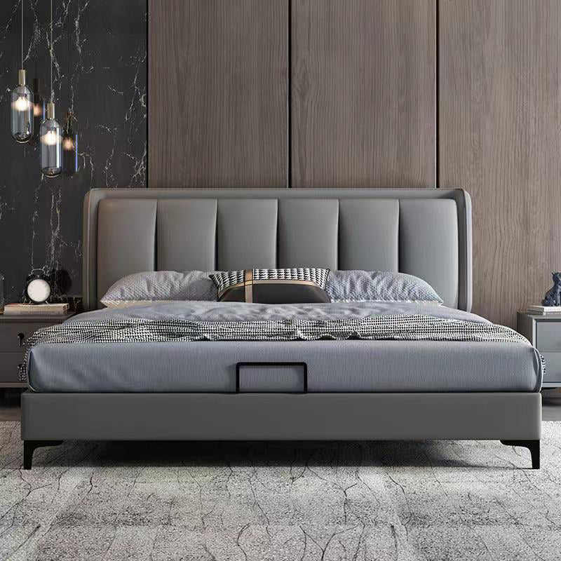 Modern Wingback Bed with Rectangle Upholstered Headboard and Storage