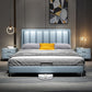 Modern Wingback Bed with Rectangle Upholstered Headboard and Storage