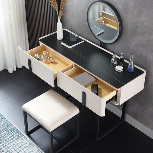 Zeitgenössischer Stein-Top-Waschtisch 2-Drawer-Schminktisch mit Stuhl