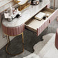 1-Drawer Makeup Vanity Table with Mirror & Stool Luxurious Stone/Leather Dresser Clearhalo 'Bedroom Furniture' 'furn' 'furn_makeup_vanities' 'Furniture' 'Makeup Vanities' 'makeup_vanities' 5809830