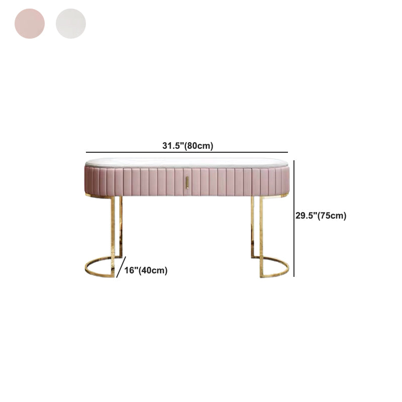 1-Drawer Makeup Vanity Table with Mirror & Stool Luxurious Stone/Leather Dresser Clearhalo 'Bedroom Furniture' 'furn' 'furn_makeup_vanities' 'Furniture' 'Makeup Vanities' 'makeup_vanities' 5809839
