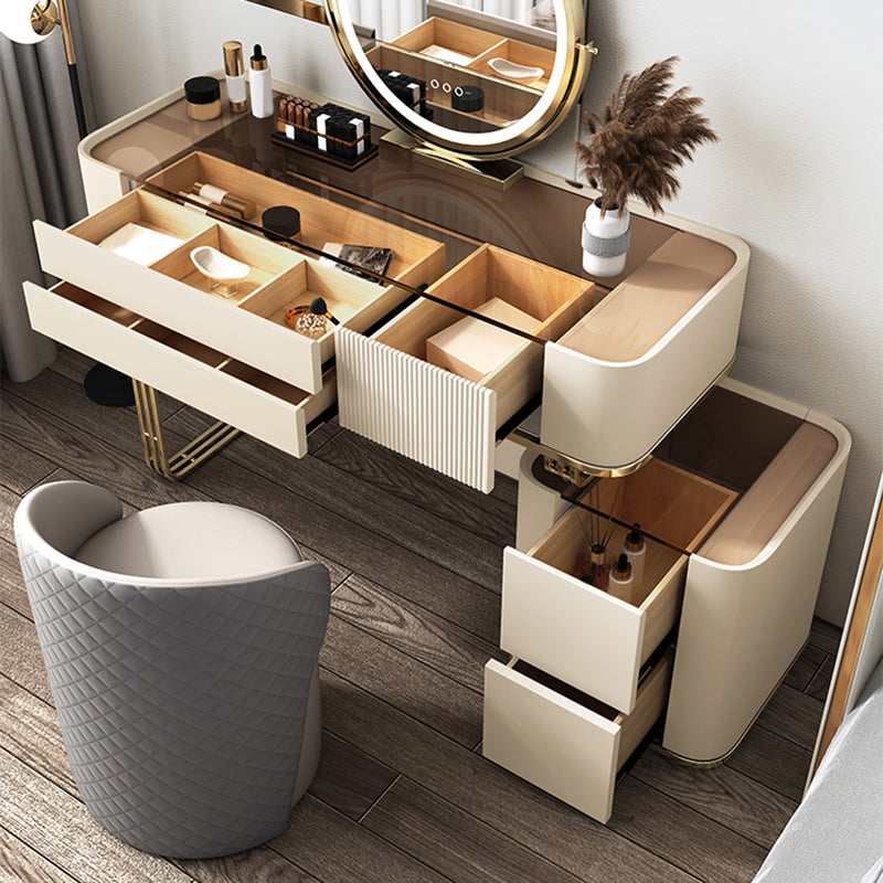Mesa de maquillaje de tocador de vidrio con cajón, tocador glamoroso tocador