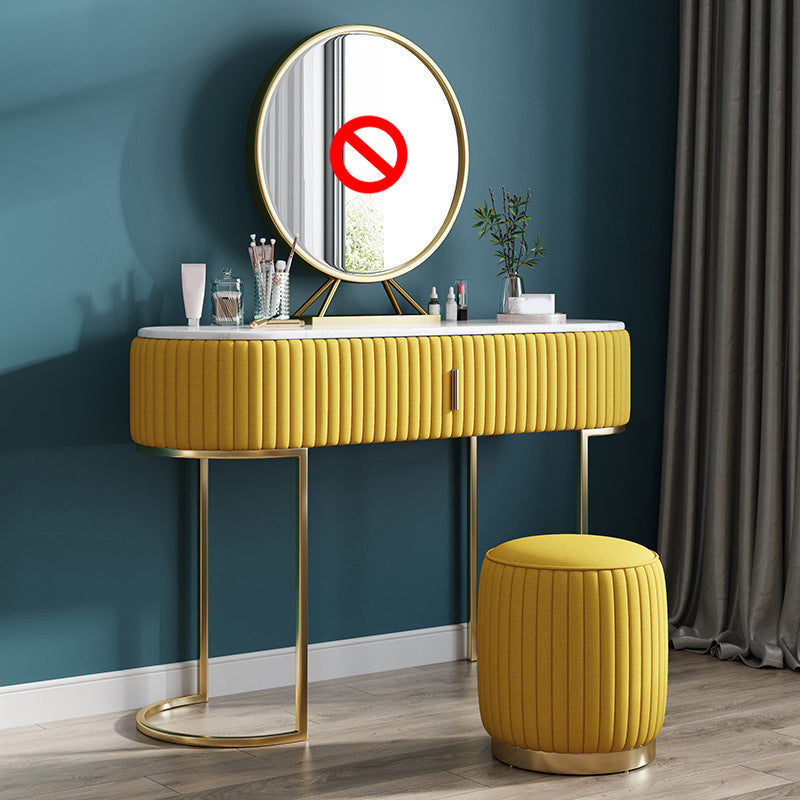 Glam Marble Top Vanity Table 30.15" H Makeup Dressing Table Set Makeup Vanity & Stools Yellow Clearhalo 'Bedroom Furniture' 'furn' 'furn_makeup_vanities' 'Furniture' 'Makeup Vanities' 'makeup_vanities' 5810406