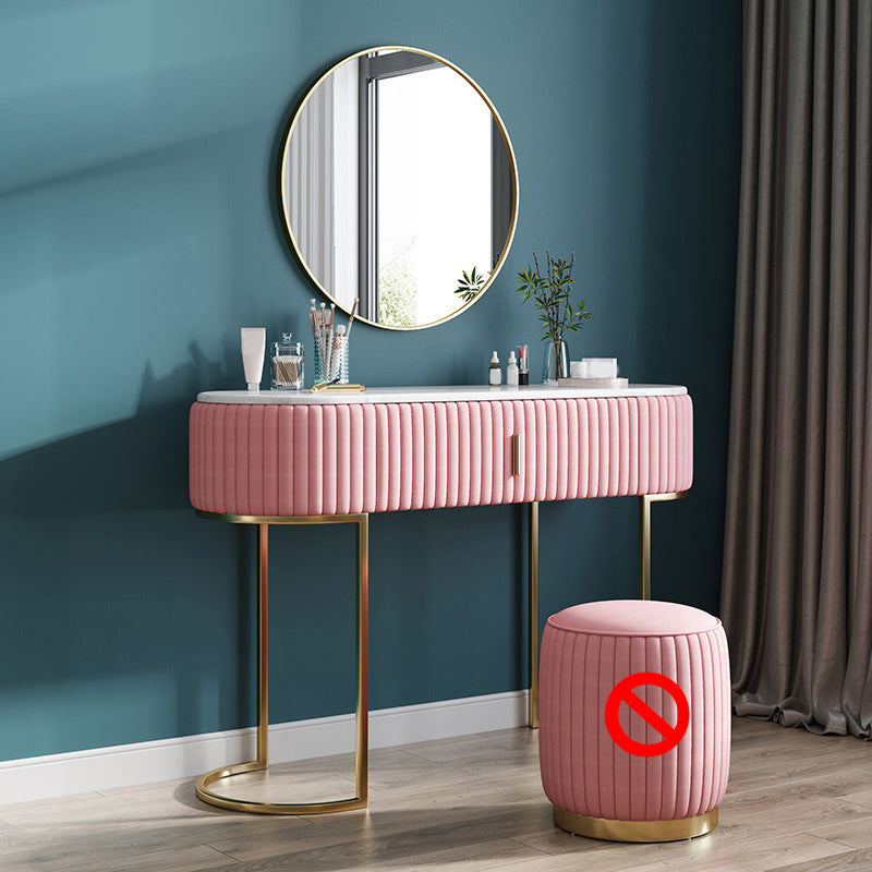 Glam Marble Top Vanity Table 30.15" H Makeup Dressing Table Set Makeup Vanity & Mirror Pink Clearhalo 'Bedroom Furniture' 'furn' 'furn_makeup_vanities' 'Furniture' 'Makeup Vanities' 'makeup_vanities' 5810410