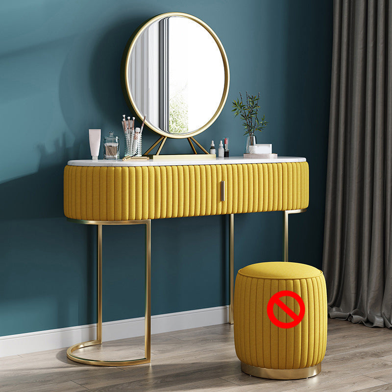 Glam Marble Top Vanity Table 30.15" H Makeup Dressing Table Set Makeup Vanity & Mirror Yellow Clearhalo 'Bedroom Furniture' 'furn' 'furn_makeup_vanities' 'Furniture' 'Makeup Vanities' 'makeup_vanities' 5810412